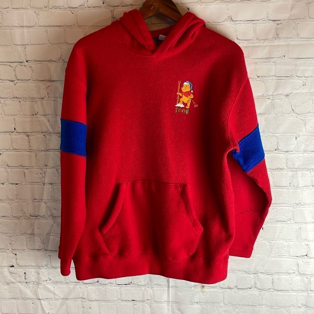 Winnie the Pooh Vintage 90's Fleece Hoodie Sweatshirt Blue, Red Size Medium